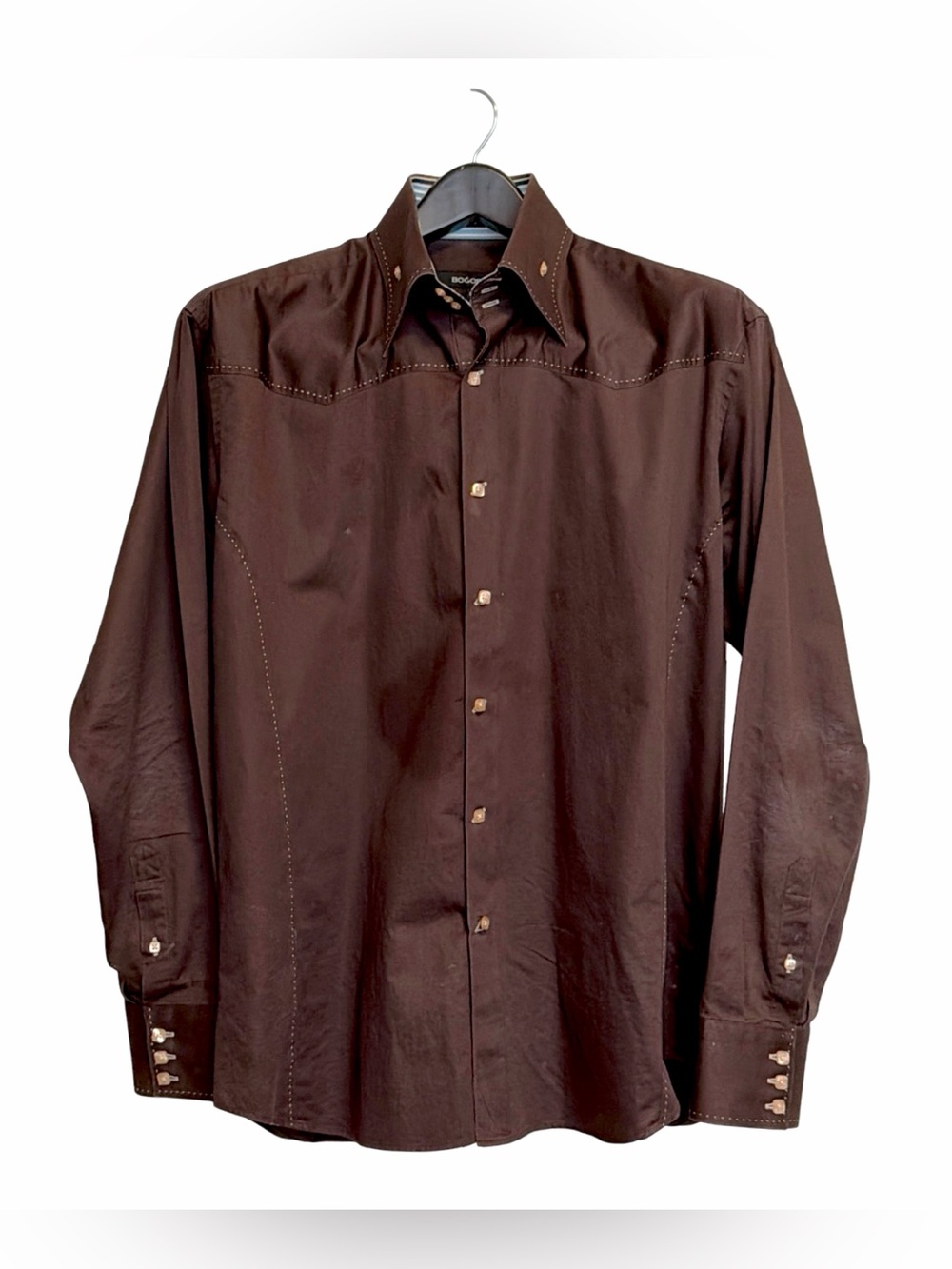 BOGOSSE Men’s Casual Button-Down Shirt with Contrast Stripe Lining & Cuffs